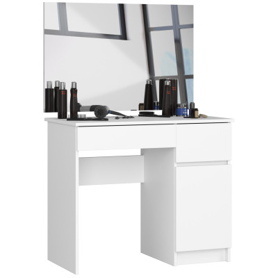Toaletka kosmetyczna z lustrem i szufladami BONAO P-2/SL 900x600 cm - Rodzaj frontów: Mat - Kolor: Biały - Układ: Prawy