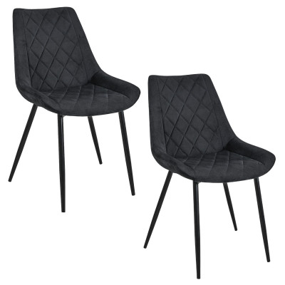 Zestaw 2 krzeseł welurowych BOKA.0488 z metalowymi nogami – eleganckie, pikowane krzesła do salonu, jadalni i gabinetu - Rodzaj frontów: Mat - Kolor: Czarny