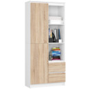 Regał biurowy R 80 cm BONAO R11 PK – 6 półek, dwie szuflady, 180 cm - Rodzaj frontów: Mat - Kolor: Biały - Sonoma