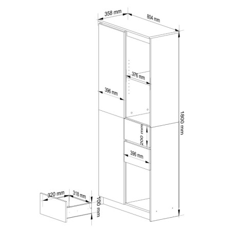 Regał biurowy R 80 cm BONAO R15 PK – 7 półek, 2 szuflady, 180 cm - Rodzaj frontów: Połysk - Kolor: Biały - Czarny