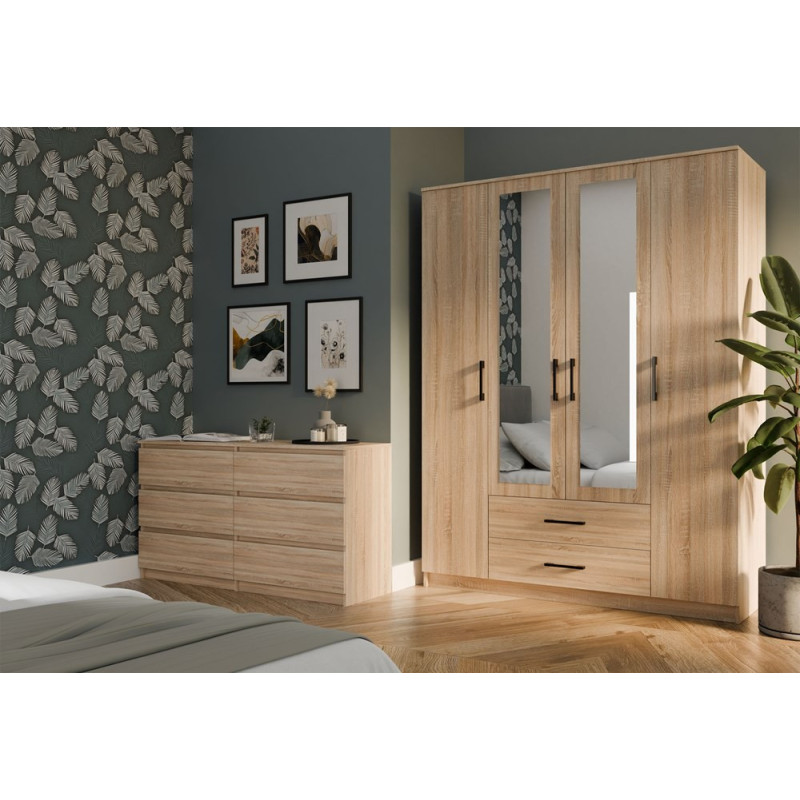 Szafa Ron-160 z Lustrem 160x205 cm Nowoczesna Meble - Kolor: Dąb Sonoma