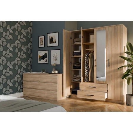 Szafa Ron-160 z Lustrem 160x205 cm Nowoczesna Meble - Kolor: Dąb Sonoma