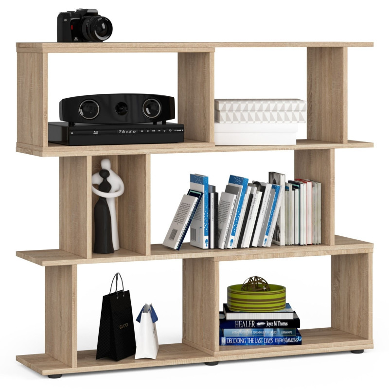 Regał z półkami mini NUBLE – 120x28,4x107,5 cm, 6 półek, obrzeże ABS - Rodzaj frontów: Mat - Kolor: Dąb Sonoma