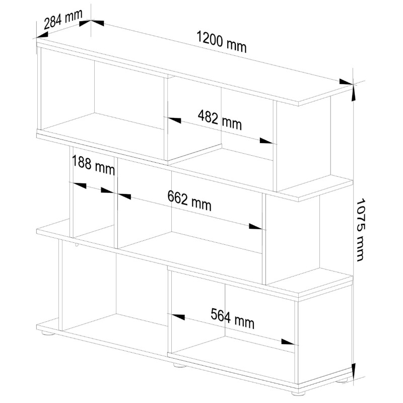Regał z półkami mini NUBLE – 120x28,4x107,5 cm, 6 półek, obrzeże ABS - Rodzaj frontów: Mat - Kolor: Dąb Sonoma