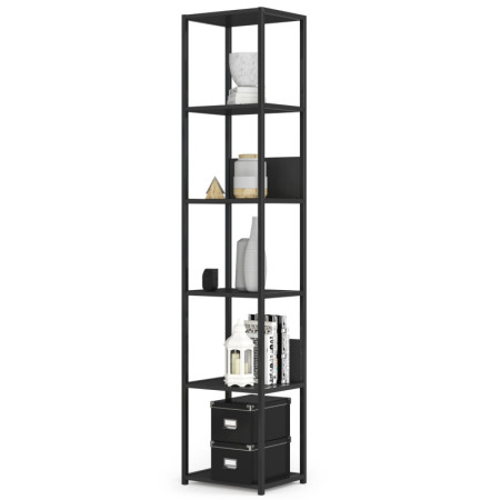 Regał industrialny metalowy JANGA – nowoczesny regał z 6 półkami, minimalistyczny - Szerokość: 40 cm - Rodzaj frontów: Mat - Kolor: Czarny