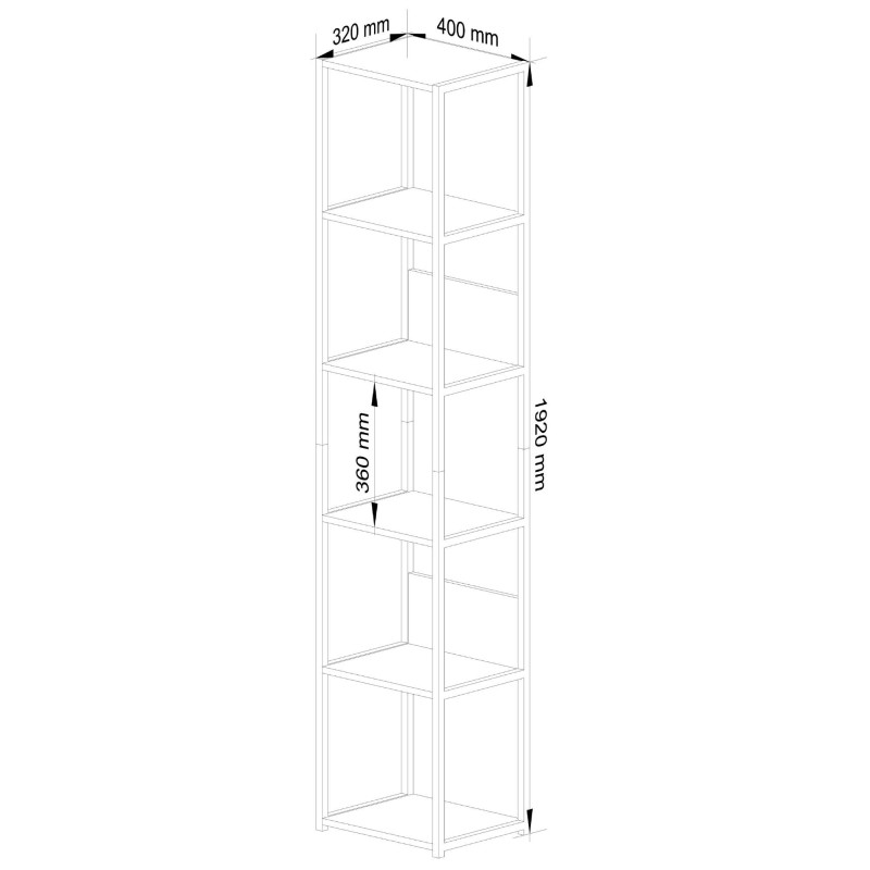 Regał industrialny metalowy JANGA – nowoczesny regał z 6 półkami, minimalistyczny - Szerokość: 40 cm - Rodzaj frontów: Mat - Kolor: Czarny