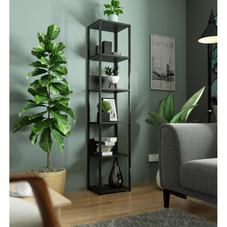Regał industrialny metalowy JANGA – nowoczesny regał z 6 półkami, minimalistyczny - Szerokość: 40 cm - Rodzaj frontów: Mat - Kolor: Czarny