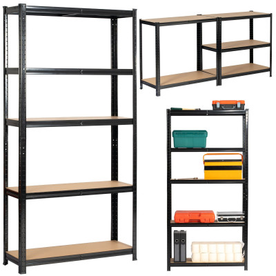 Regał metalowy BOAKO – wytrzymały regał magazynowy z półkami MDF, do garażu, warsztatu i piwnicy - Głębokość: 30 cm - Kolor: Czarny 2