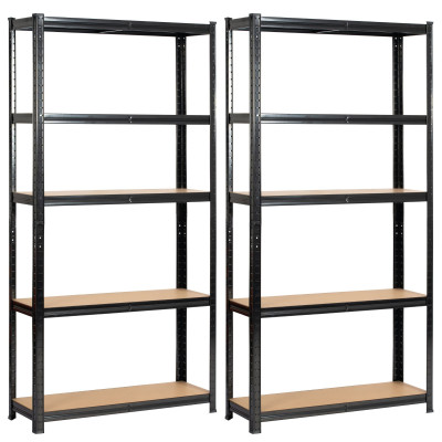 Zestaw 2 regałów metalowych 90x30x180 cm, stalowa konstrukcja, półki MDF, nośność 175 kg, regały do garażu i warsztatu - Rodzaj frontów: Połysk - Kolor: Czarny