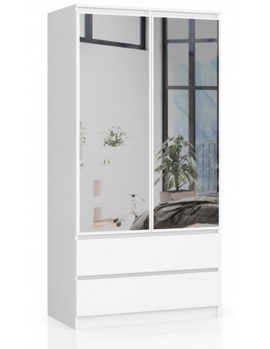 Szafa S 90 cm z lustrami, półkami, drążkiem i szufladami – do sypialni, garderoby i salonu 