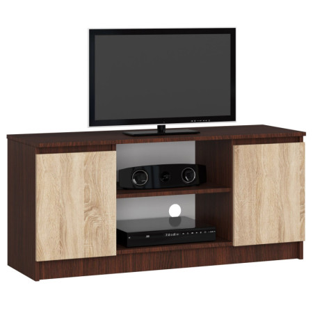 Szafka RTV BONAO K120 – komoda pod telewizor 120 cm, z półką na dekoder, 2 szafki z półkami - Rodzaj frontów: Mat - Kolor: Wenge - Sonoma