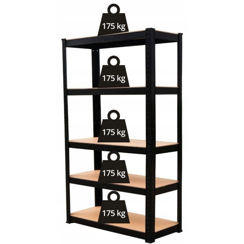 Regał Magazynowy MAG9030 Czarny 5 Półek 180x90x30 cm