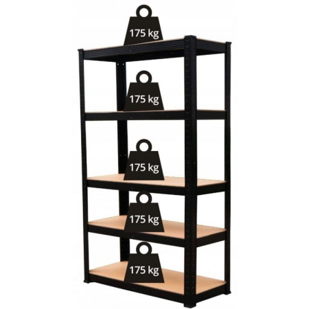 Regał Magazynowy MAG9030 Czarny 5 Półek 180x90x30 cm