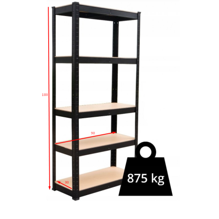 Regał Magazynowy MAG9030 Czarny 5 Półek 180x90x30 cm
