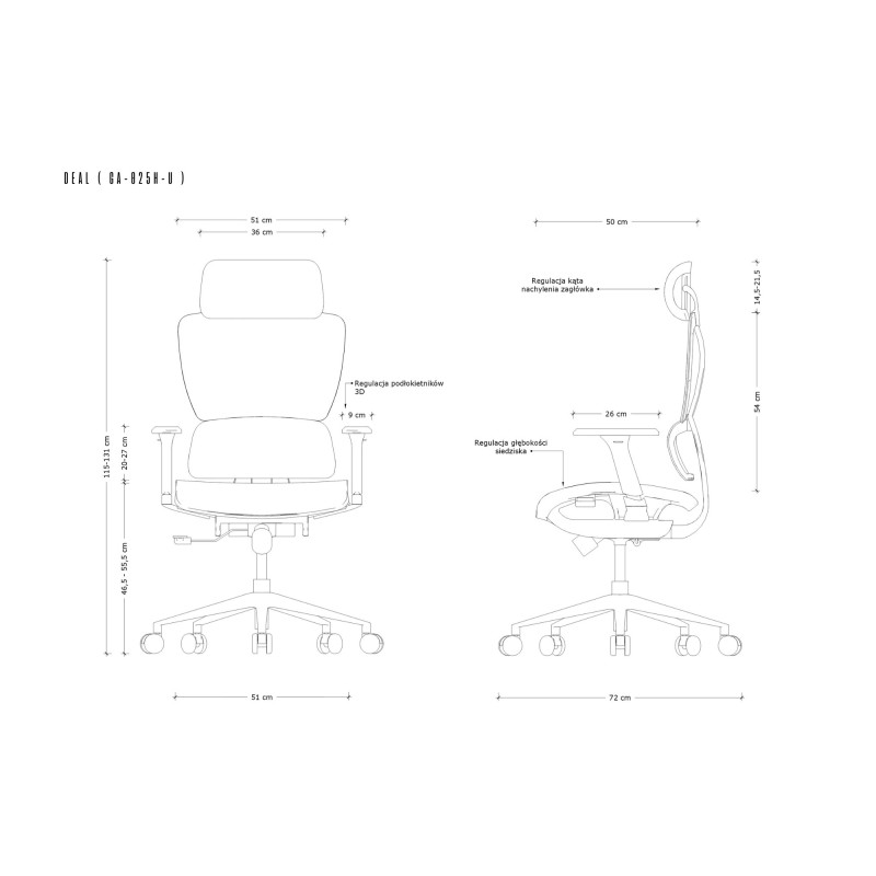 Fotel ergonomiczny DEAL PRO – wysuw siedziska, zagłówek, mechanizm SYNCHRON
