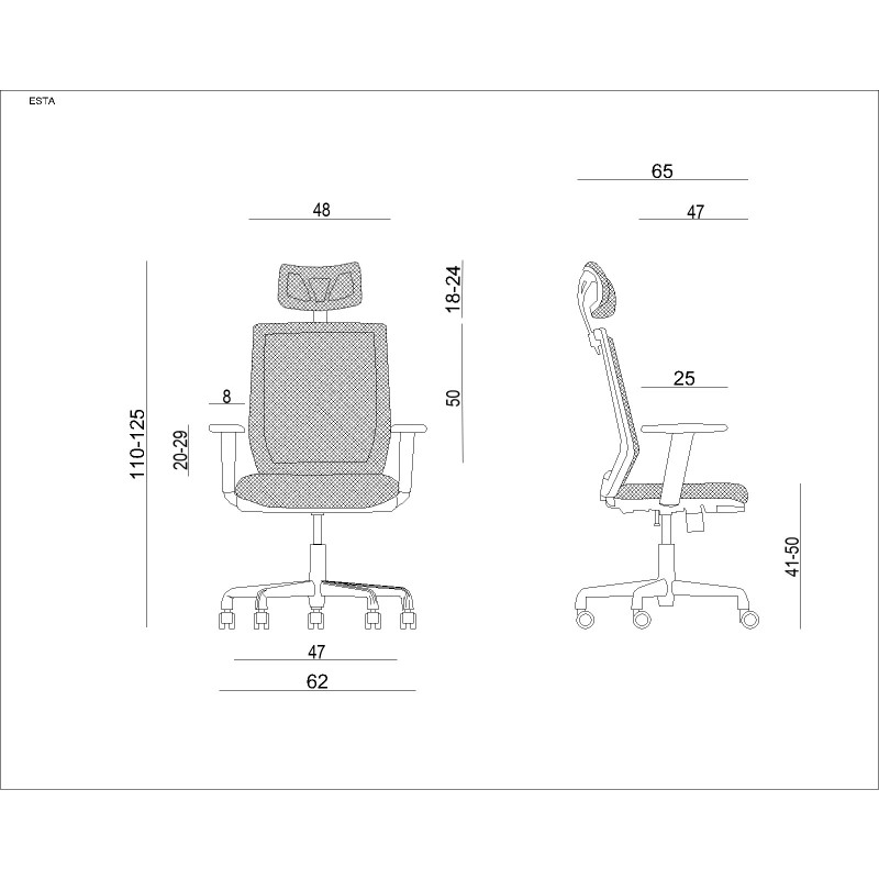 Fotel ergonomiczny ESTA — siatka, mechanizm SYNCHRON, 130 kg