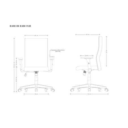 Fotel biurowy BLACK ON BLACK PLUS — mechanizm TILT, podłokietniki regulowane, 130 kg