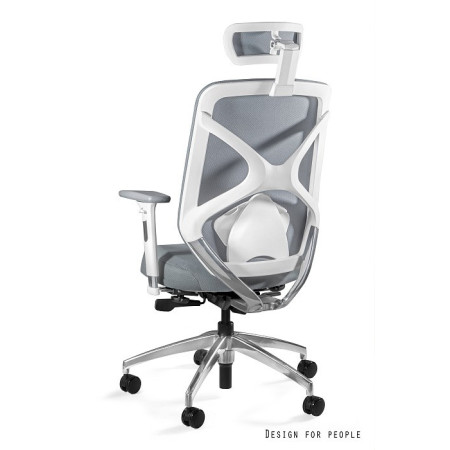 Fotel ergonomiczny HERO ST — mechanizm SYNCHRON, podłokietniki 3D, regulacja siedziska i zagłówka, 130 kg - Kolor Obicia: SM-2315 Light Grey (Jasnoszary) - Kolor Stelaża: Biały