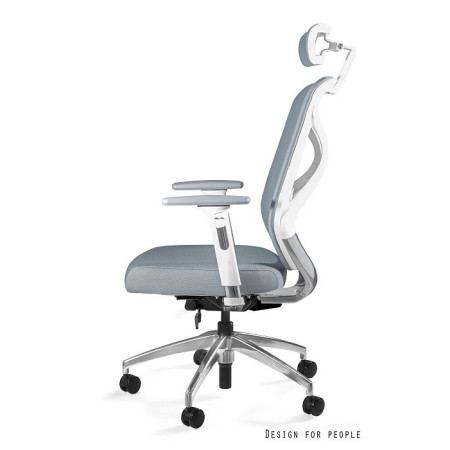Fotel ergonomiczny HERO ST — mechanizm SYNCHRON, podłokietniki 3D, regulacja siedziska i zagłówka, 130 kg - Kolor Obicia: SM-2315 Light Grey (Jasnoszary) - Kolor Stelaża: Biały