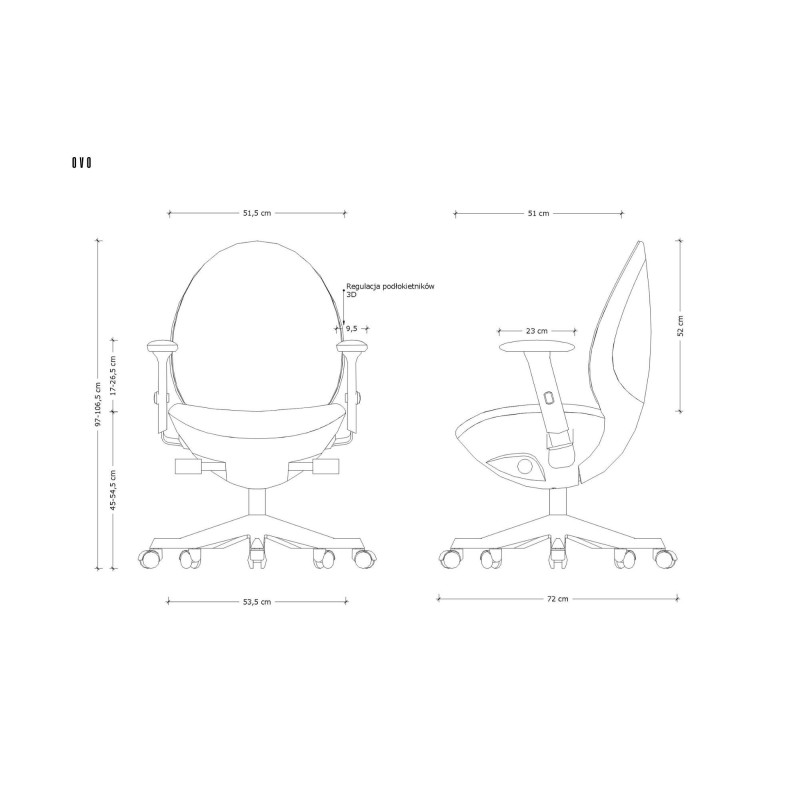 Fotel ergonomiczny OVO EGG, podłokietniki 3D - Rodzaj Obicia: Tkanina Trudnopalna Atestowana - Kolor Obicia: BL405 Mandarin (Mandarynkowy) - Kolor Siatki: NW45 Mandarin (Mandarynkowy) - Kolor Stelaża: Czarny