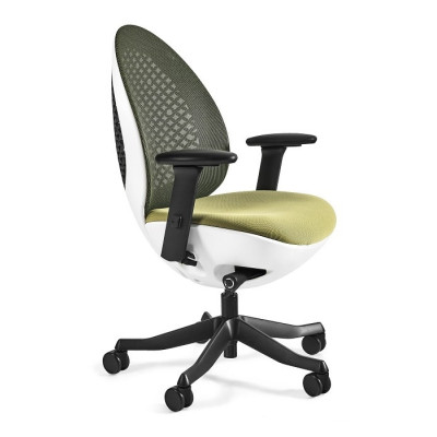 Fotel ergonomiczny OVO EGG, podłokietniki 3D - Kolor Obicia: BL411 Olive (Oliwkowy) - Kolor Siatki: NW46 Olive (Oliwkowy) - Kolor Stelaża: Biały - Rodzaj Obicia: Tkanina BL