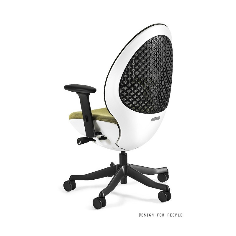 Fotel ergonomiczny OVO EGG, podłokietniki 3D - Kolor Obicia: BL411 Olive (Oliwkowy) - Kolor Siatki: NW46 Olive (Oliwkowy) - Kolor Stelaża: Biały - Rodzaj Obicia: Tkanina BL