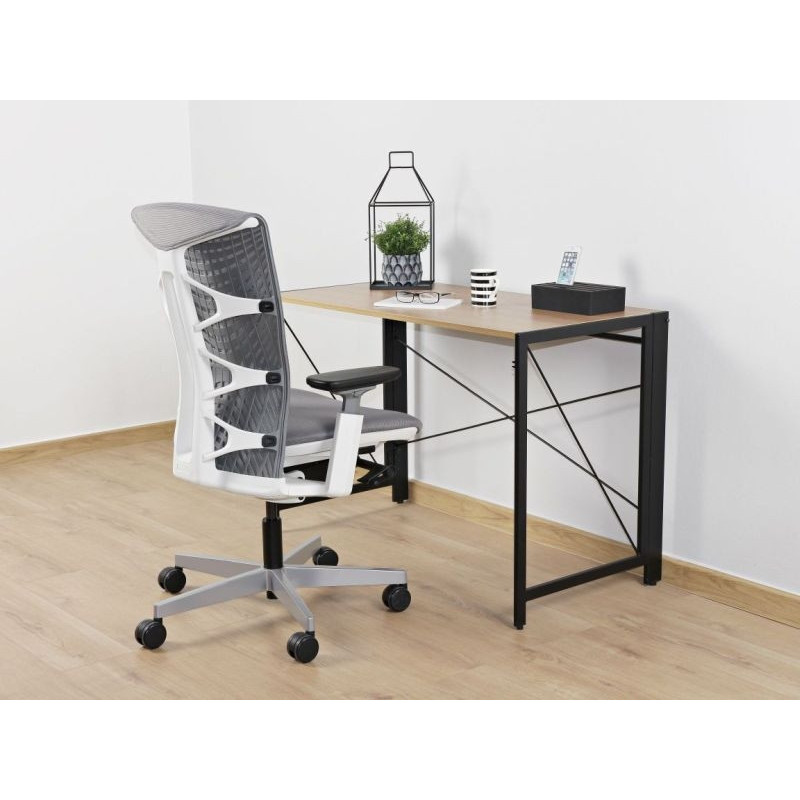 Fotel ergonomiczny REYA M - podłokietniki 3D, mechanizm SYNCHRON - Kolor Siatki: RS02 Szary - Kolor Stelaża: Biały - Rodzaj Obicia: Siatka RS