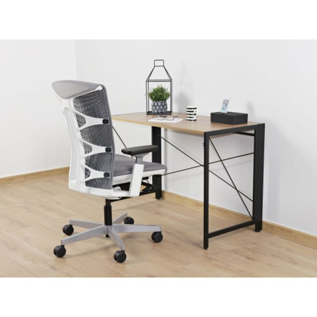 Fotel ergonomiczny REYA M - podłokietniki 3D, mechanizm SYNCHRON - Kolor Siatki: RS02 Szary - Kolor Stelaża: Biały - Rodzaj Obicia: Siatka RS