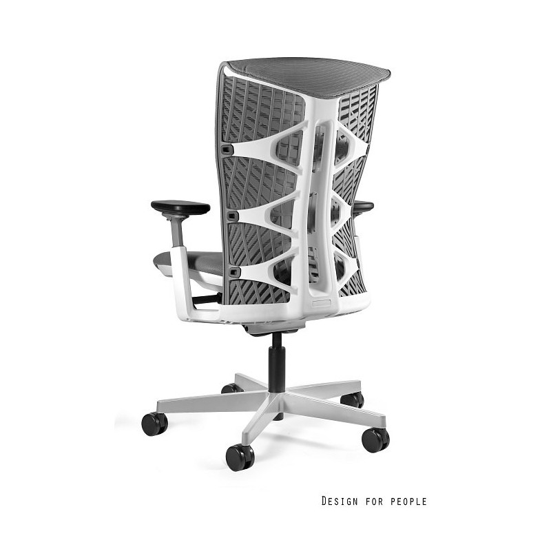 Fotel ergonomiczny REYA M - podłokietniki 3D, mechanizm SYNCHRON - Kolor Siatki: RS02 Szary - Kolor Stelaża: Biały - Rodzaj Obicia: Siatka RS