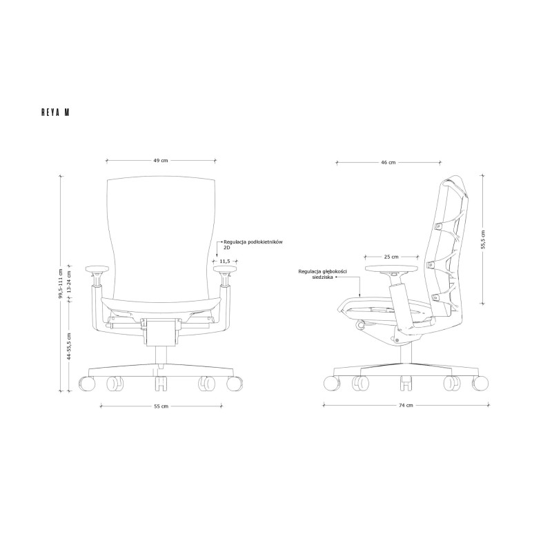 Fotel ergonomiczny REYA M - podłokietniki 3D, mechanizm SYNCHRON - Kolor Siatki: RS02 Szary - Kolor Stelaża: Biały - Rodzaj Obicia: Siatka RS
