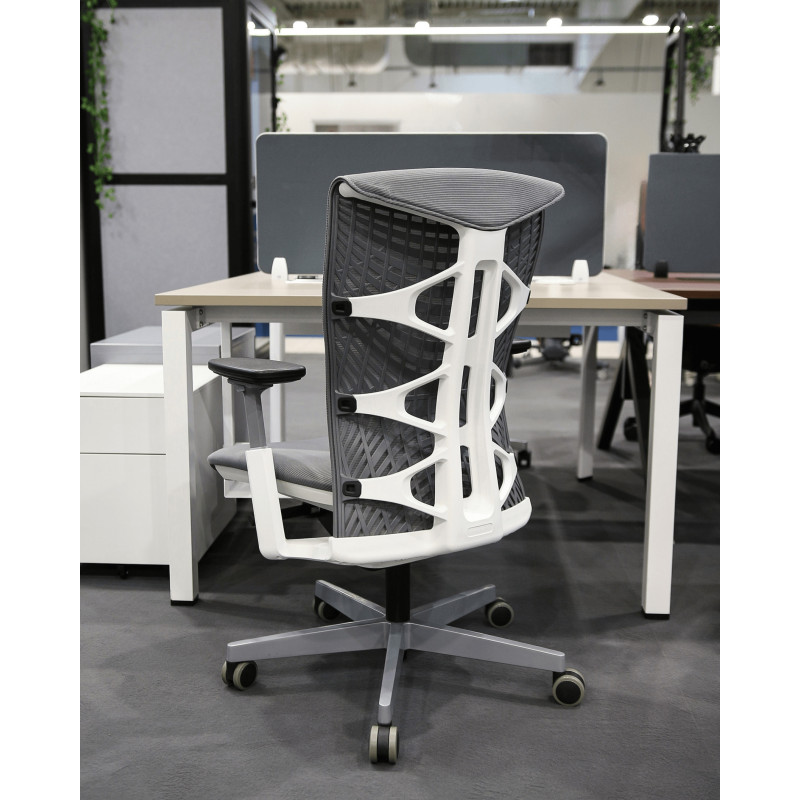 Fotel ergonomiczny REYA M - podłokietniki 3D, mechanizm SYNCHRON - Kolor Siatki: RS02 Szary - Kolor Stelaża: Biały - Rodzaj Obicia: Siatka RS