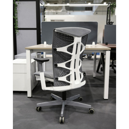 Fotel ergonomiczny REYA M - podłokietniki 3D, mechanizm SYNCHRON - Kolor Siatki: RS02 Szary - Kolor Stelaża: Biały - Rodzaj Obicia: Siatka RS