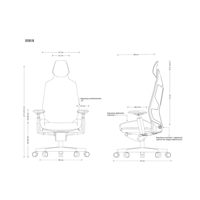 Fotel ergonomiczny RONIN - mechanizm SYNCHRON - Kolor Siatki: RS02 Szary - Kolor Stelaża: Czarny - Rodzaj Obicia: Siatka RS