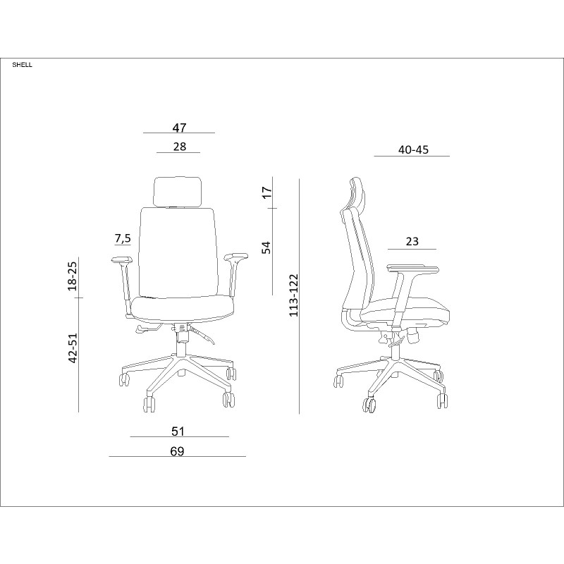 Fotel ergonomiczny SHELL — mechanizm SYNCHRON, podłokietniki regulowane, 130 kg