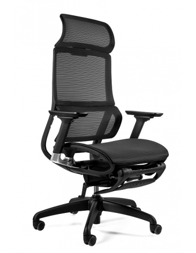 Fotel ergonomiczny SPACE — siatka, mechanizm SYNCHRON, podłokietniki 3D, podnóżek, 130 kg 