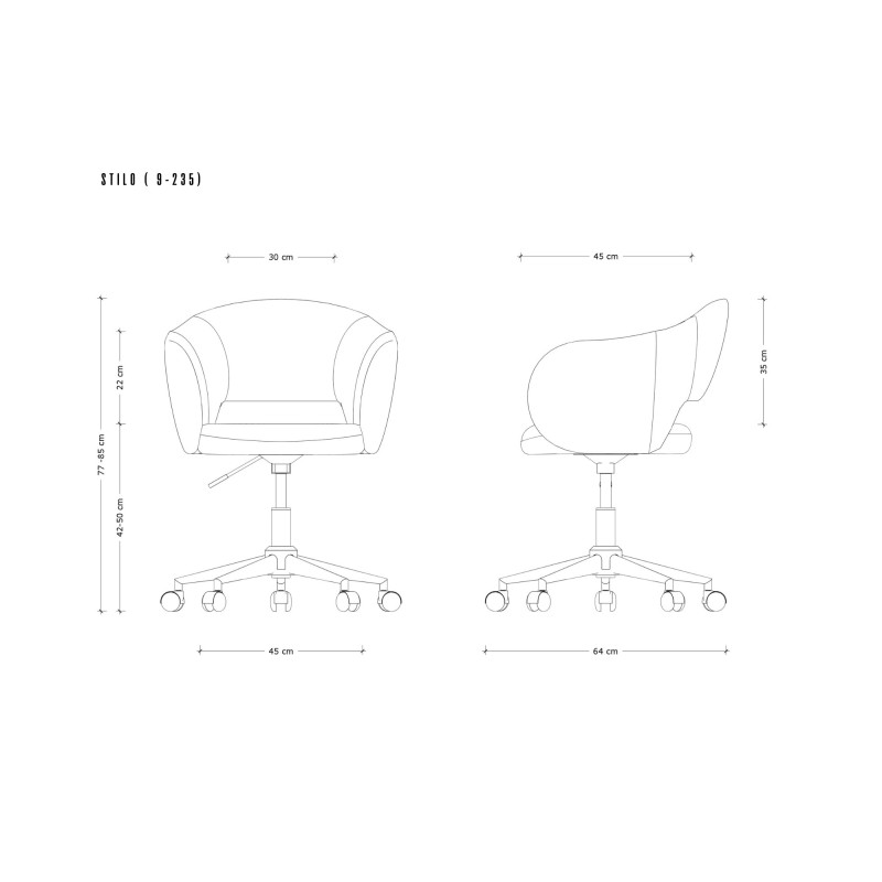 Fotel STILO – regulacja wysokości siedziska, metalowa podstawa, 130 kg