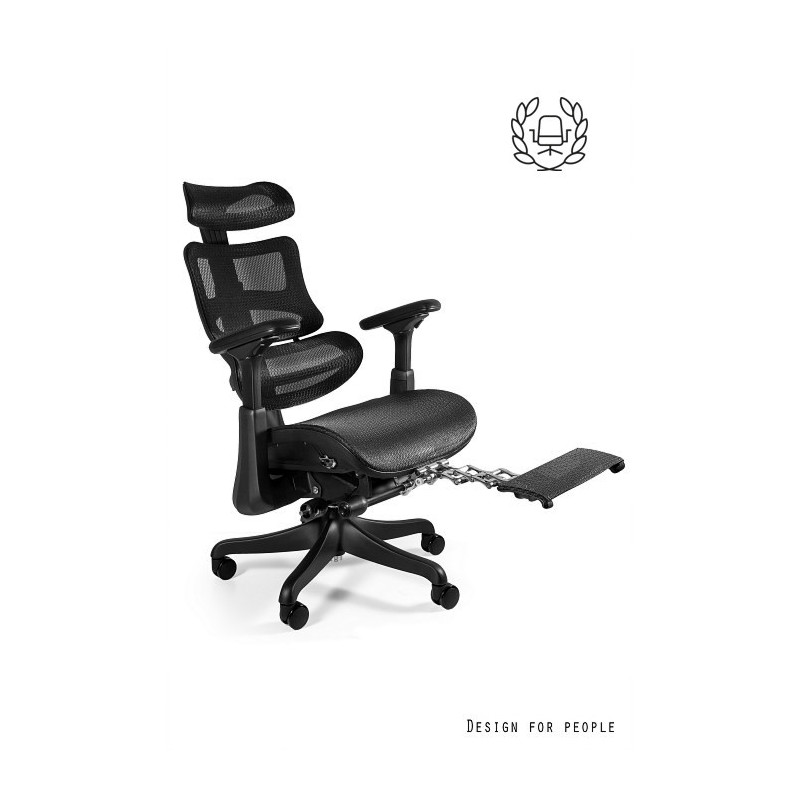 Fotel ergonomiczny ERGOTHRONE z podnóżkiem – siatka, Synchron, podłokietniki 5D, podstawa aluminiowa