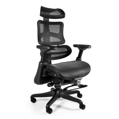 Fotel ergonomiczny ERGOTHRONE z podnóżkiem – siatka, Synchron, podłokietniki 5D, podstawa aluminiowa
