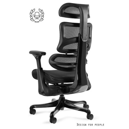 Fotel ergonomiczny ERGOTHRONE BLACK GUN – siatka, Synchron, podłokietniki 5D, podstawa aluminiowa