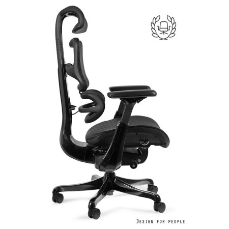 Fotel ergonomiczny ERGOTHRONE BLACK GUN – siatka, Synchron, podłokietniki 5D, podstawa aluminiowa