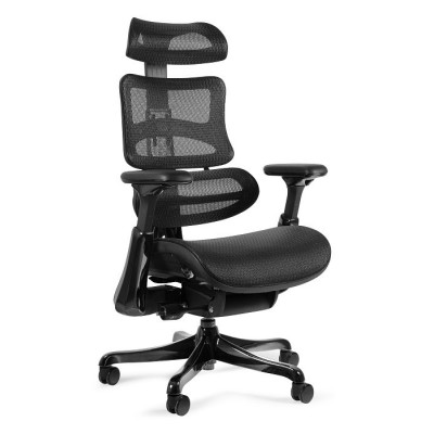 Fotel ergonomiczny ERGOTHRONE BLACK GUN – siatka, Synchron, podłokietniki 5D, podstawa aluminiowa