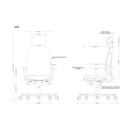 Fotel ergonomiczny GRID – SYNCHRON, podłokietniki 4D, funkcja kąta ujemnego, podstawa aluminiowa