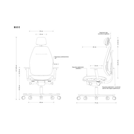 Fotel ergonomiczny MAGIC – SYNCHRON, podłokietniki 4D, funkcja kąta ujemnego, podstawa aluminiowa