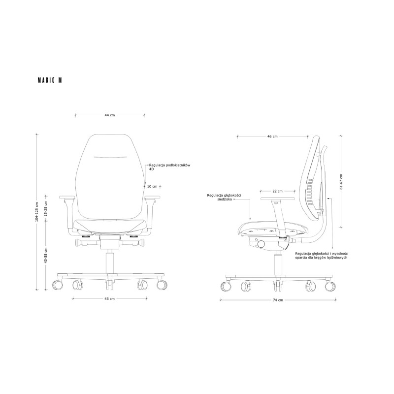 Fotel ergonomiczny MAGIC M – SYNCHRON, podłokietniki 4D, funkcja kąta ujemnego, podstawa aluminiowa