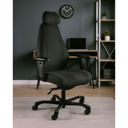 Fotel ergonomiczny do pracy zmianowej PIU – SYNCHRON, zagłówek 3D, udźwig 150 kg