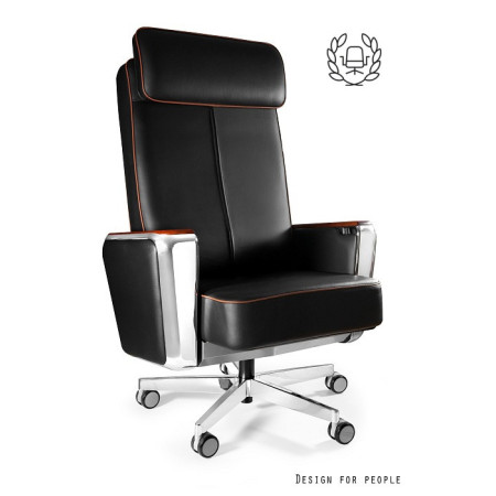 Fotel skórzany HIGH-END REGENT – Synchron, sterowanie w podłokietnikach, podstawa aluminiowa - Kolor Obicia: HL-4 Czarny - Rodzaj Obicia: Skóra Naturalna