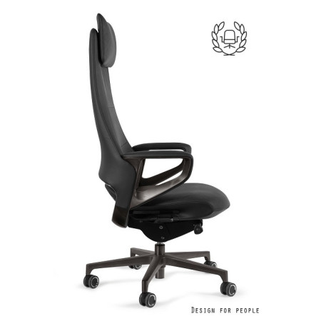 Fotel HIGH-END VIRGO – Synchron, regulacja zagłówka, podstawa aluminiowa - Rodzaj Obicia: Eko-Skóra - Kolor Obicia: RPU-001 Czarny