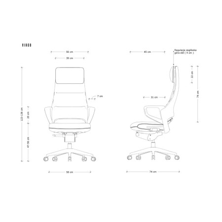 Fotel HIGH-END VIRGO – Synchron, regulacja zagłówka, podstawa aluminiowa - Rodzaj Obicia: Eko-Skóra - Kolor Obicia: RPU-001 Czarny