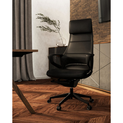 Fotel HIGH-END VIRGO – Synchron, regulacja zagłówka, podstawa aluminiowa - Rodzaj Obicia: Eko-Skóra - Kolor Obicia: RPU-001 Czarny 2
