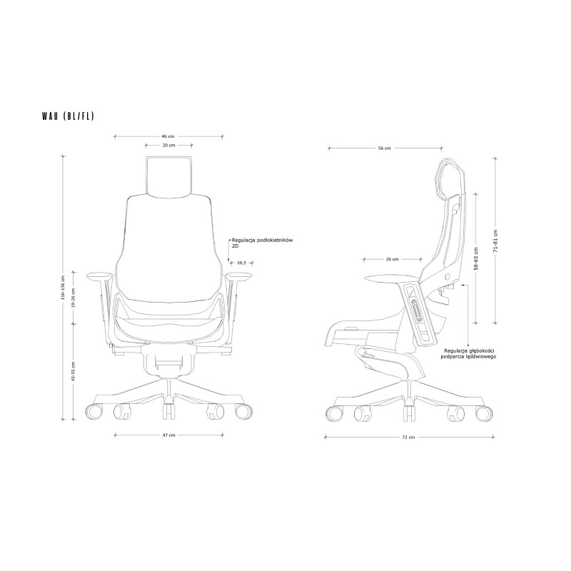 Fotel ergonomiczny WAU – mechanizm „slid”, regulacja lędźwi i podłokietniki 2D - Kolor Obicia: BL417 Slategrey (Łupkowo-szary) - Kolor Stelaża: Czarny - Rodzaj Obicia: Tkanina BL